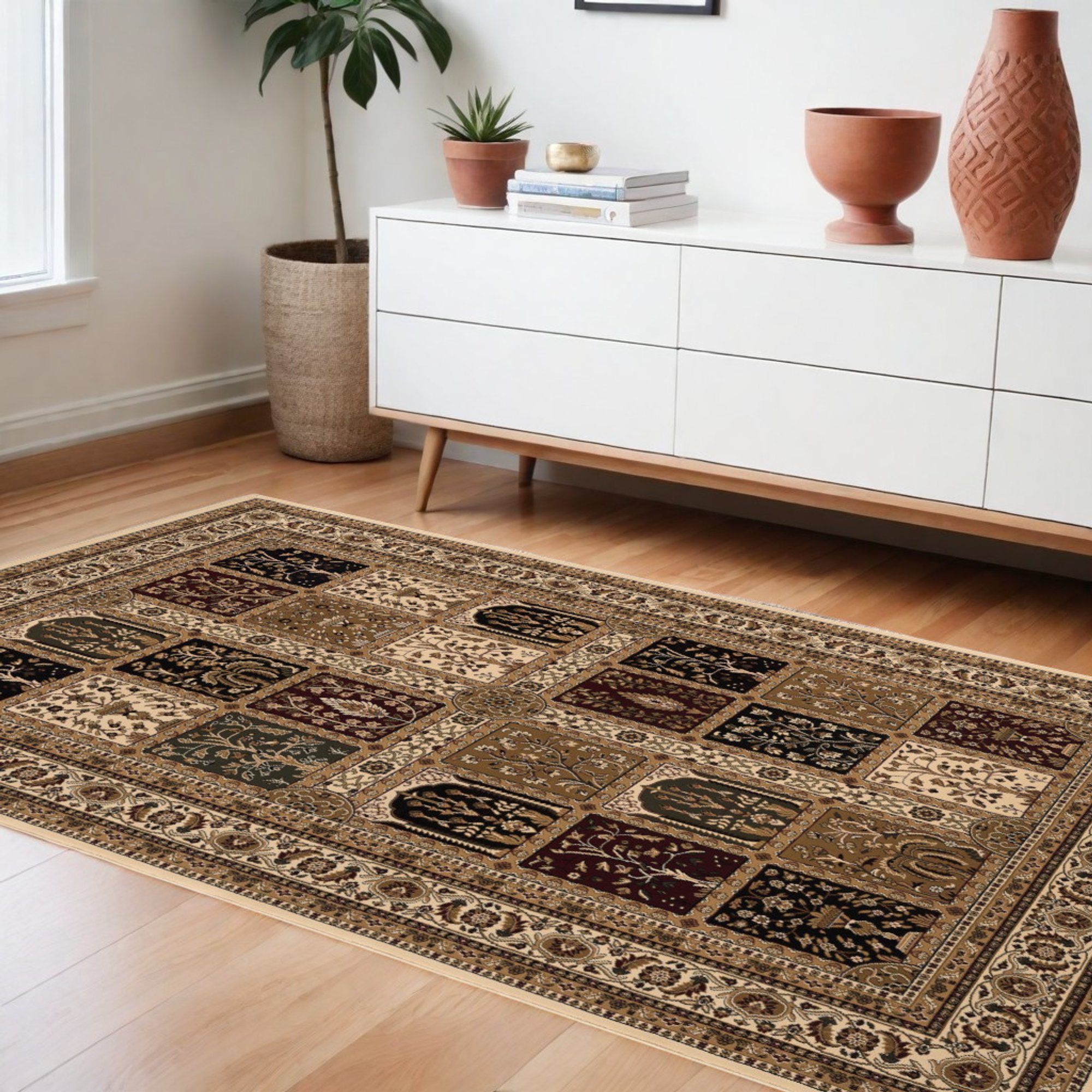 Edge Collections - 8' X 11' - Beige - Oriental Design Area Rug for Cozy Spaces - 1 Piece